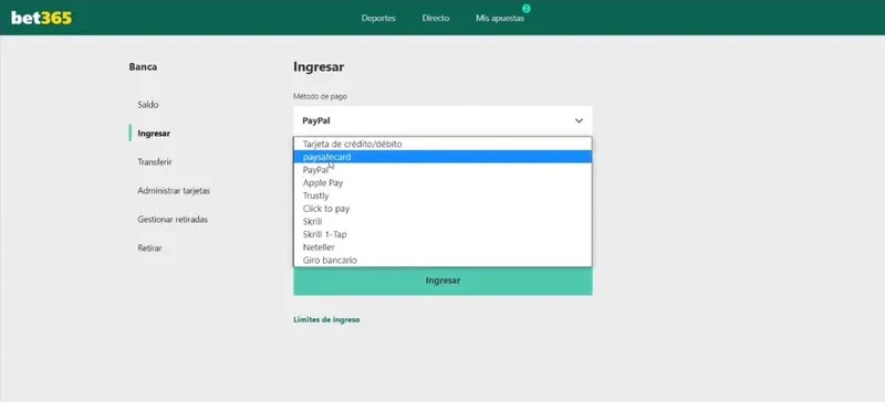 Depósitos en Bet365 Chile
